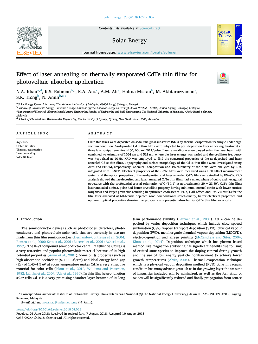 Effect of laser annealing on thermally evaporated CdTe thin films for photovoltaic absorber application