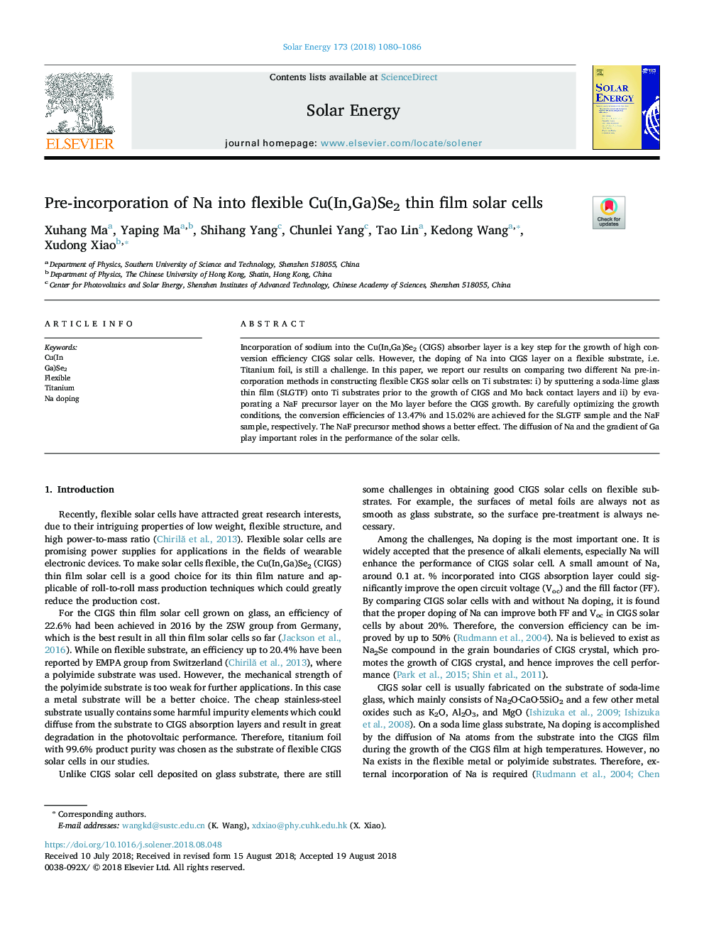 Pre-incorporation of Na into flexible Cu(In,Ga)Se2 thin film solar cells