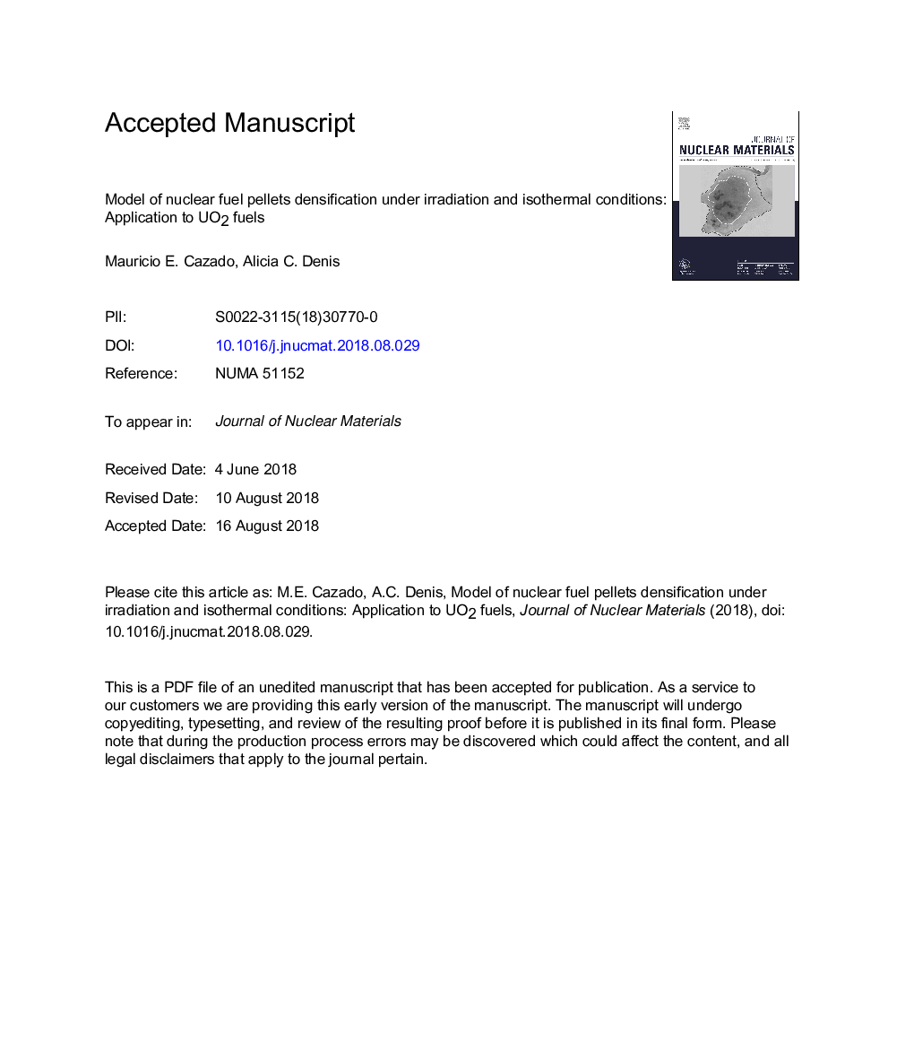 Model of nuclear fuel pellets densification under irradiation and isothermal conditions: Application to UO2 fuels