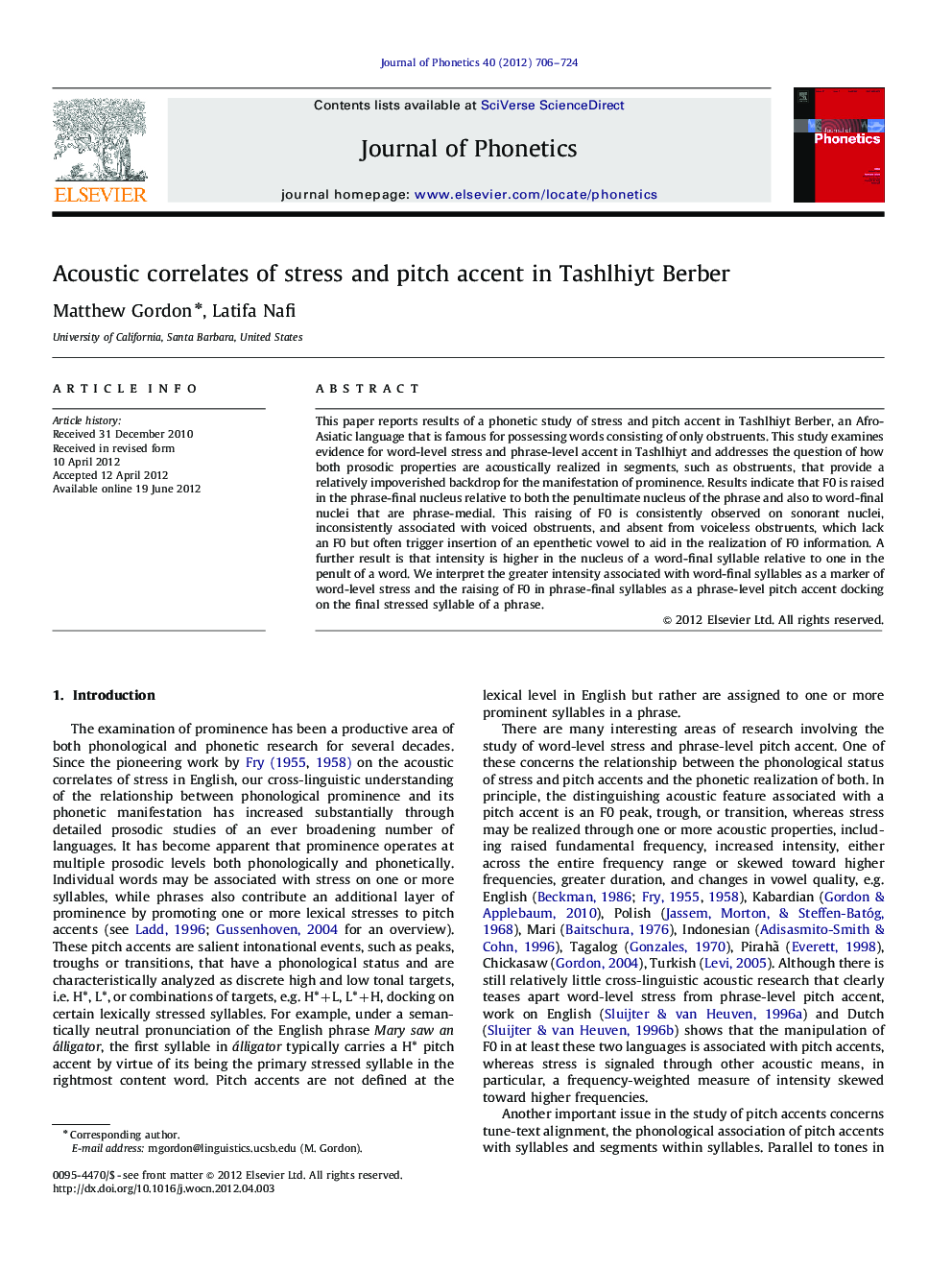 عکس صفحه اول مقاله: Acoustic correlates of stress and pitch accent in Tashlhiyt Berber Acoustic correlates of stress and pitch accent in Tashlhiyt Berber