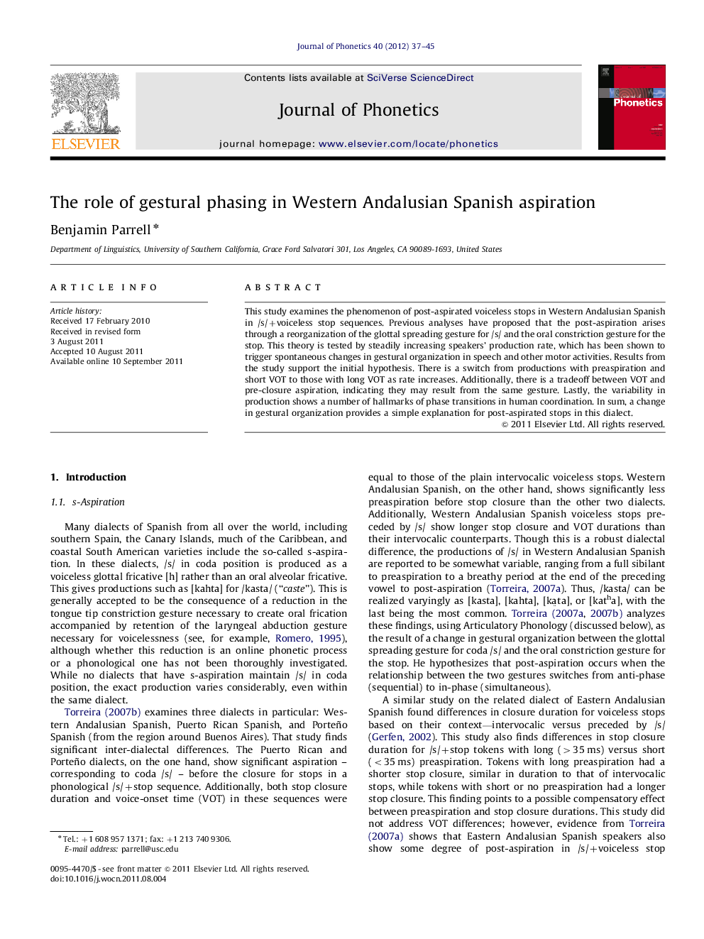 The role of gestural phasing in Western Andalusian Spanish aspiration