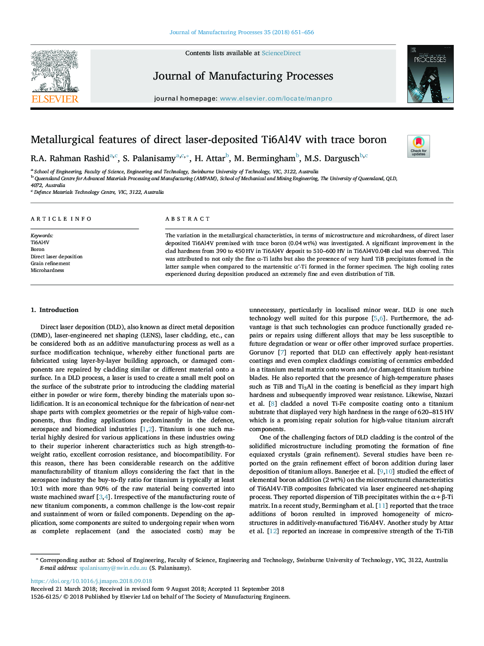 Metallurgical features of direct laser-deposited Ti6Al4V with trace boron