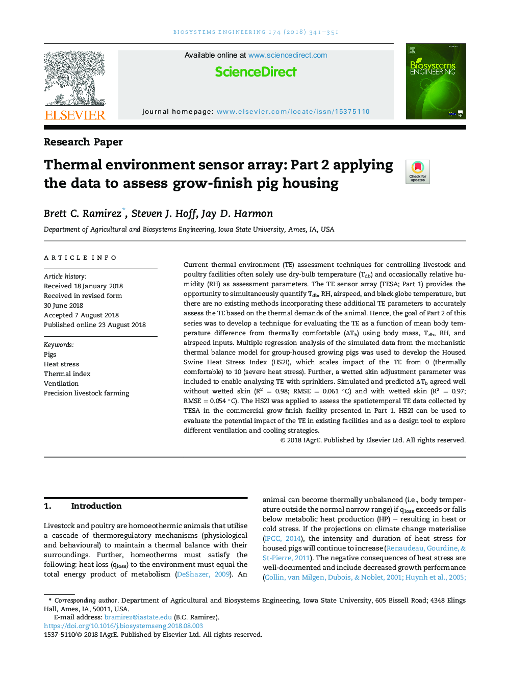 Thermal environment sensor array: Part 2 applying the data to assess grow-finish pig housing