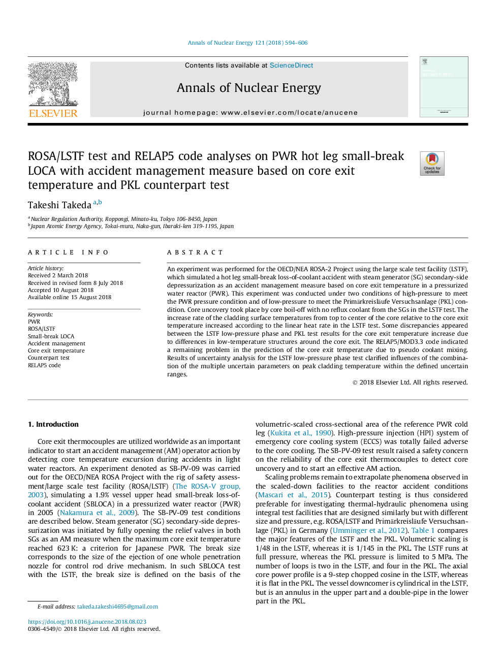 ROSA/LSTF test and RELAP5 code analyses on PWR hot leg small-break LOCA with accident management measure based on core exit temperature and PKL counterpart test