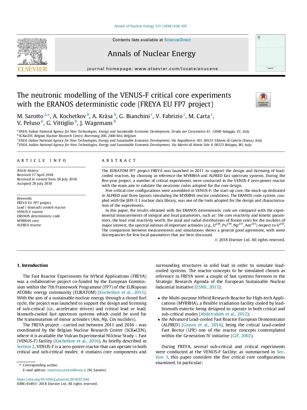 The neutronic modelling of the VENUS-F critical core experiments with the ERANOS deterministic code (FREYA EU FP7 project)