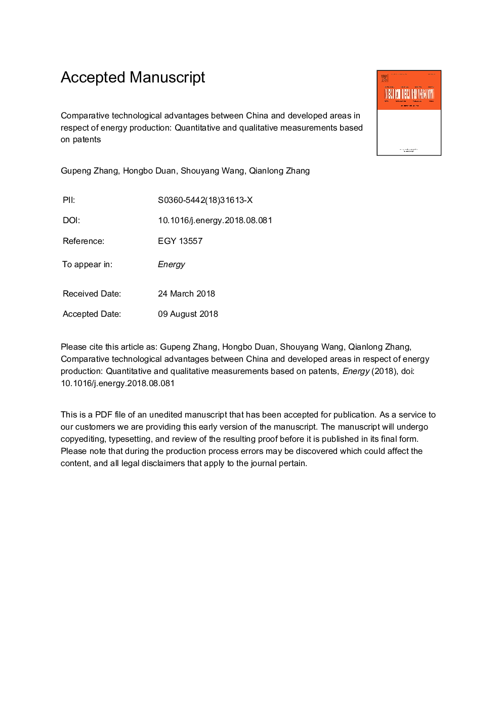 Comparative technological advantages between China and developed areas in respect of energy production: Quantitative and qualitative measurements based on patents