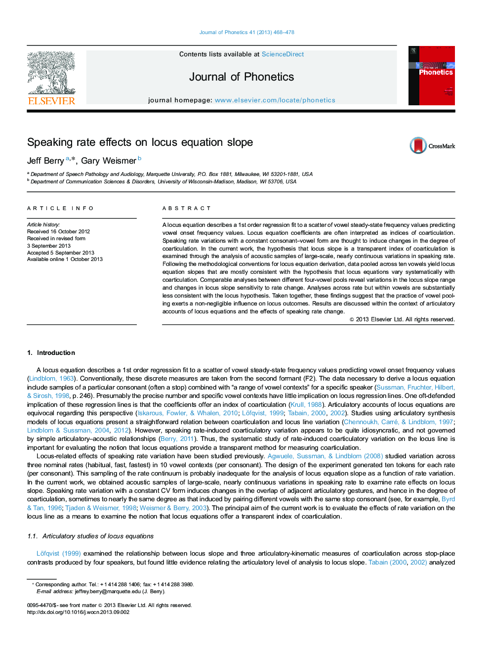 Speaking rate effects on locus equation slope