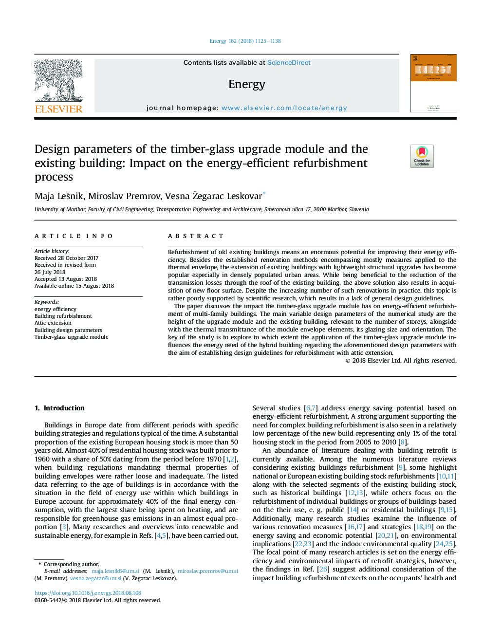 Design parameters of the timber-glass upgrade module and the existing building: Impact on the energy-efficient refurbishment process