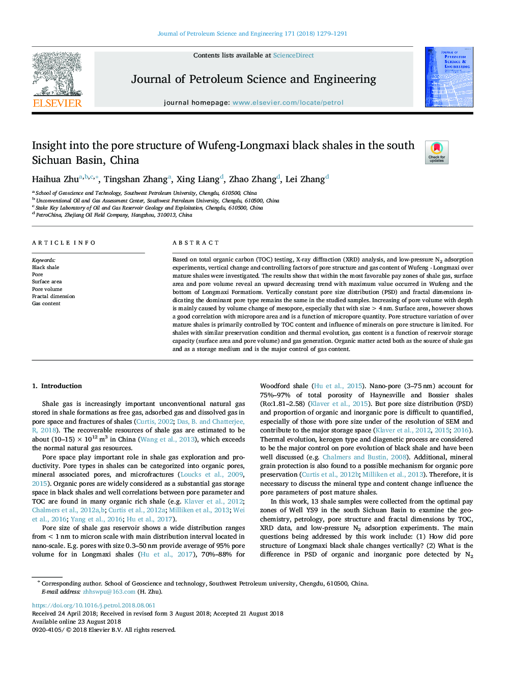 Insight into the pore structure of Wufeng-Longmaxi black shales in the south Sichuan Basin, China