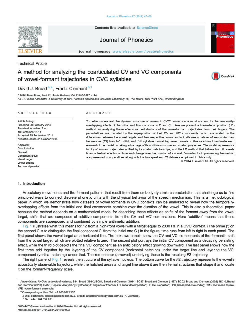 A method for analyzing the coarticulated CV and VC components of vowel-formant trajectories in CVC syllables