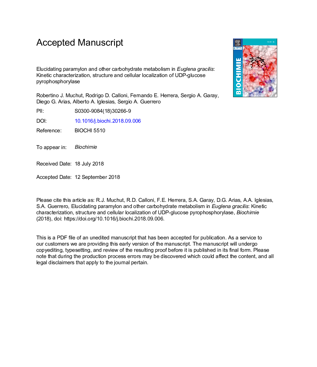 Elucidating paramylon and other carbohydrate metabolism in Euglena gracilis: Kinetic characterization, structure and cellular localization of UDP-glucose pyrophosphorylase