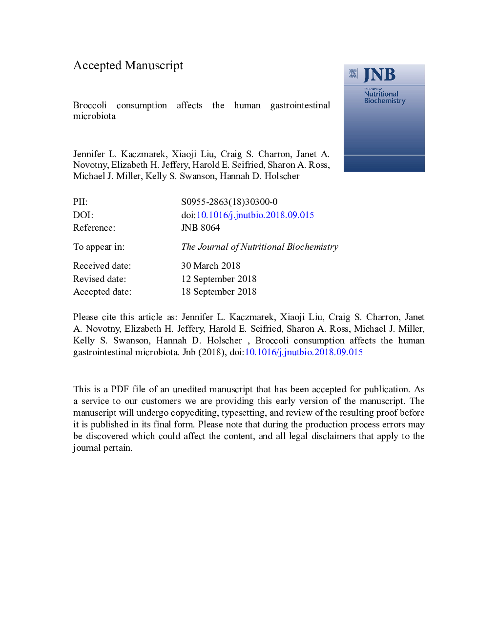 Broccoli consumption affects the human gastrointestinal microbiota