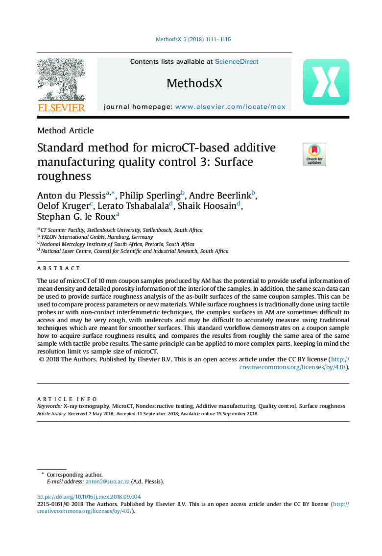 Standard method for microCT-based additive manufacturing quality control 3: Surface roughness