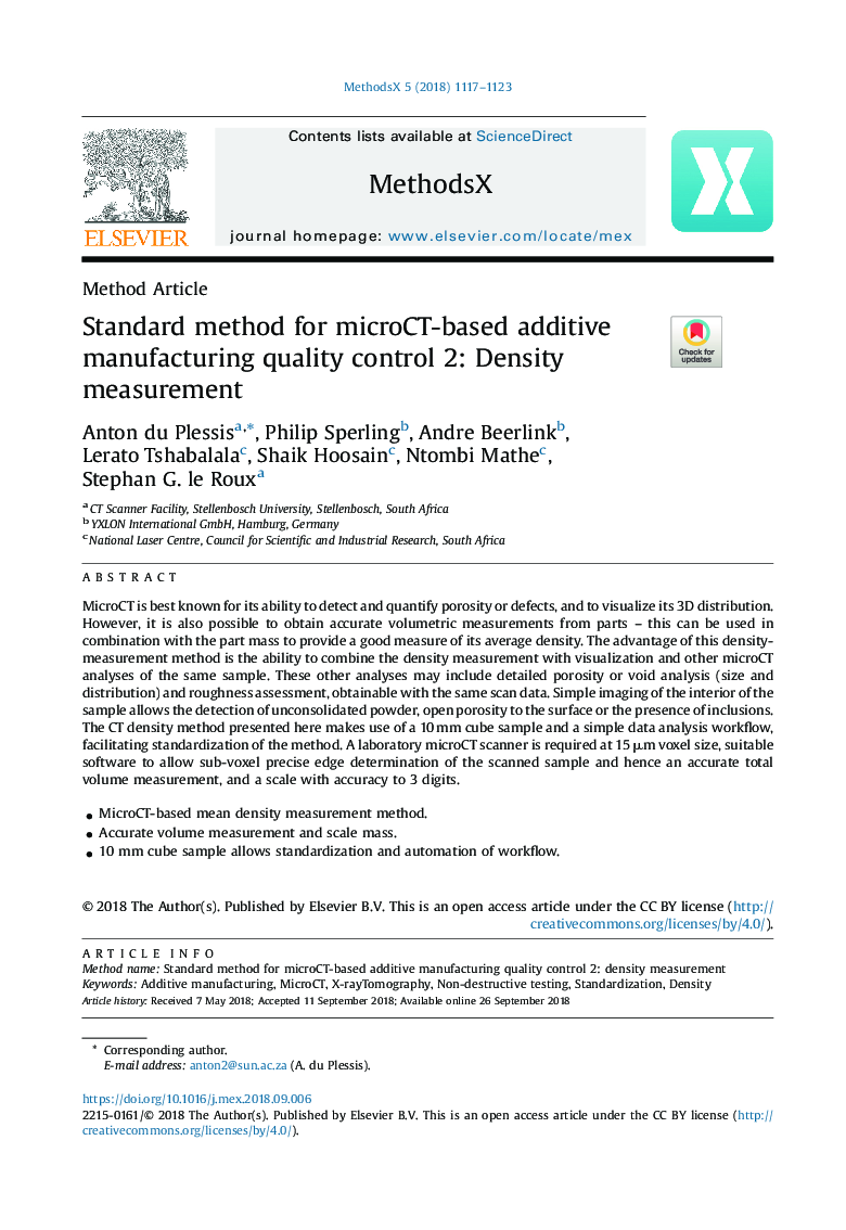 Standard method for microCT-based additive manufacturing quality control 2: Density measurement