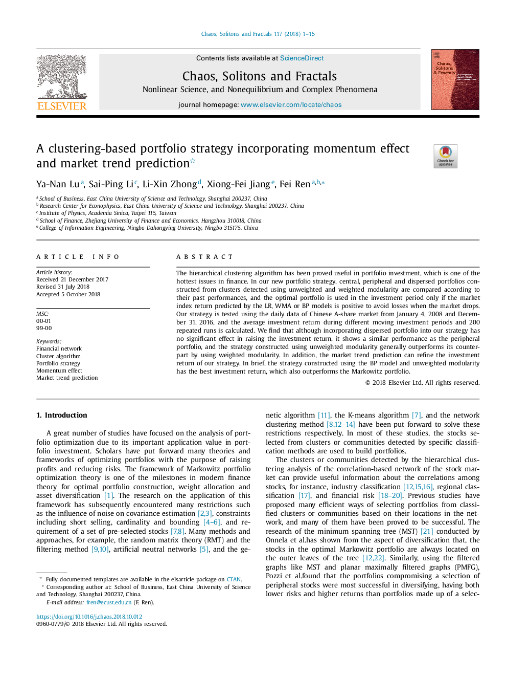 A clustering-based portfolio strategy incorporating momentum effect and market trend prediction