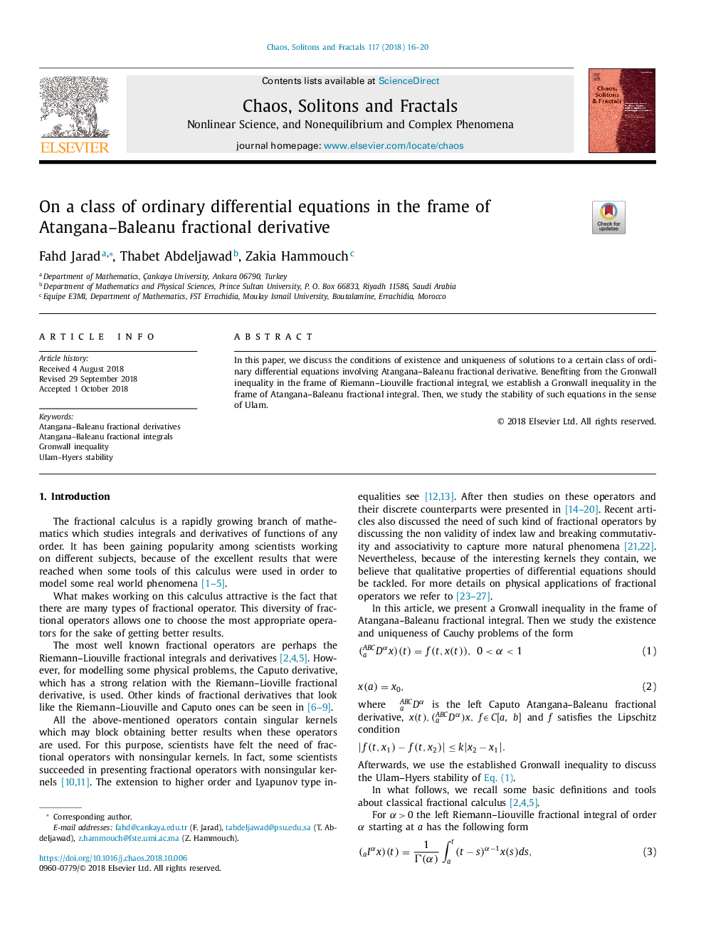 On a class of ordinary differential equations in the frame of Atangana-Baleanu fractional derivative