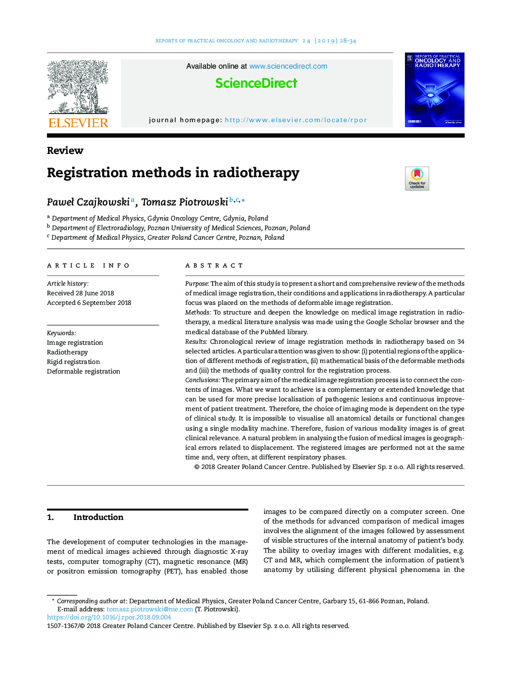 Registration methods in radiotherapy