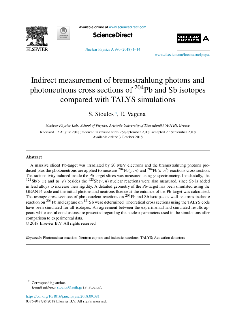 Indirect measurement of bremsstrahlung photons and photoneutrons cross sections of 204Pb and Sb isotopes compared with TALYS simulations