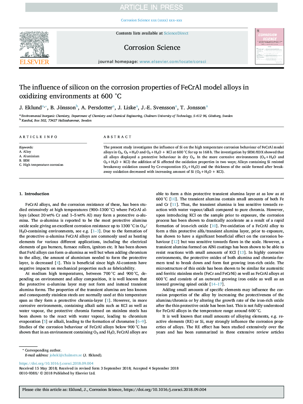 The influence of silicon on the corrosion properties of FeCrAl model alloys in oxidizing environments at 600 Â°C