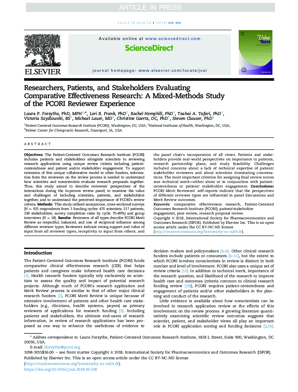 Researchers, Patients, and Stakeholders Evaluating Comparative-Effectiveness Research: A Mixed-Methods Study of the PCORI Reviewer Experience