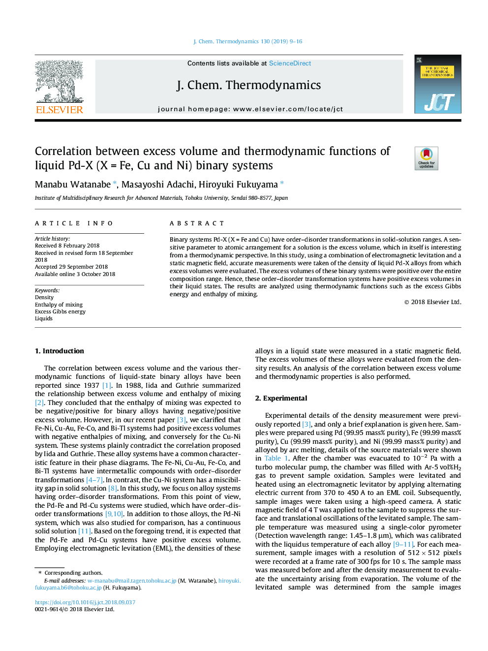 Correlation between excess volume and thermodynamic functions of liquid Pd-X (Xâ¯=â¯Fe, Cu and Ni) binary systems