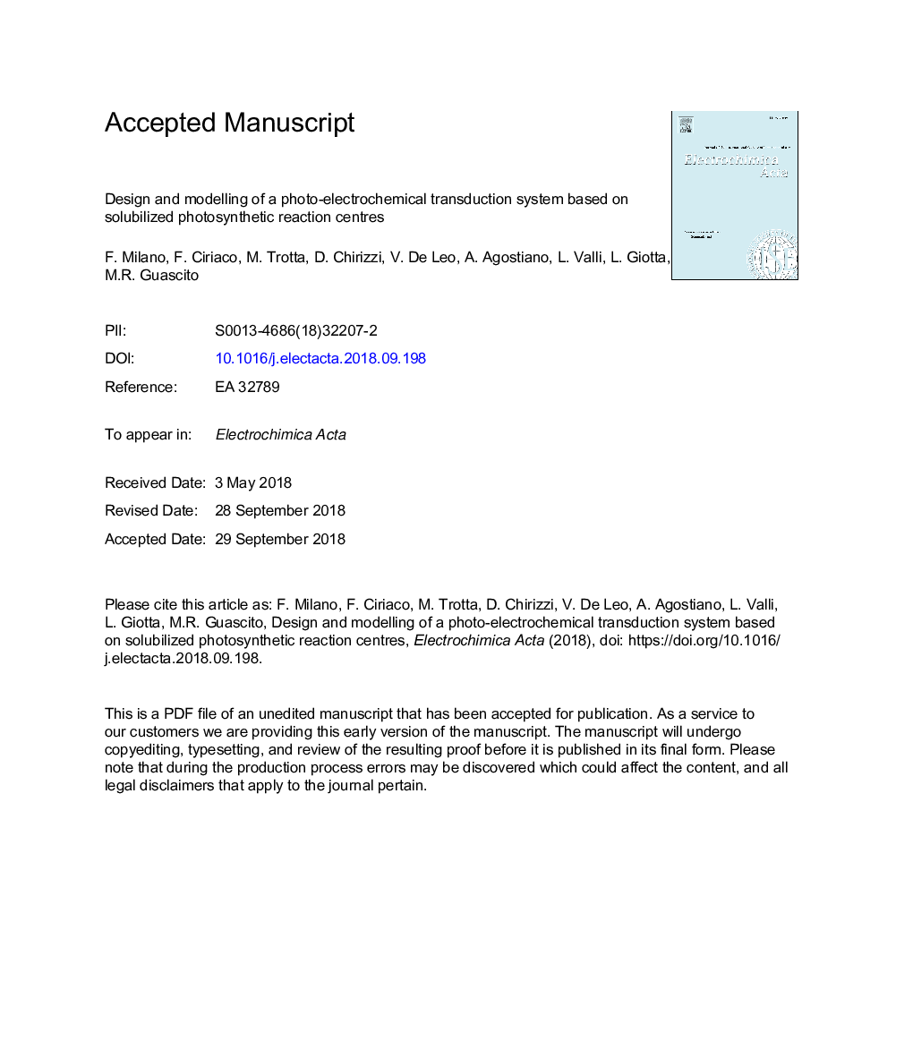طراحی و مدل سازی یک سیستم انتقال الکترونیک الکتروشیمیایی بر اساس مراحل واکنش فتوسنتز حلالیتی