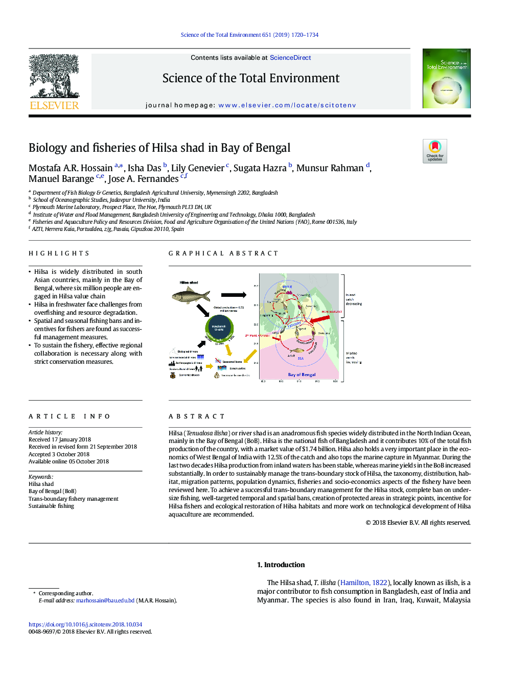 Biology and fisheries of Hilsa shad in Bay of Bengal