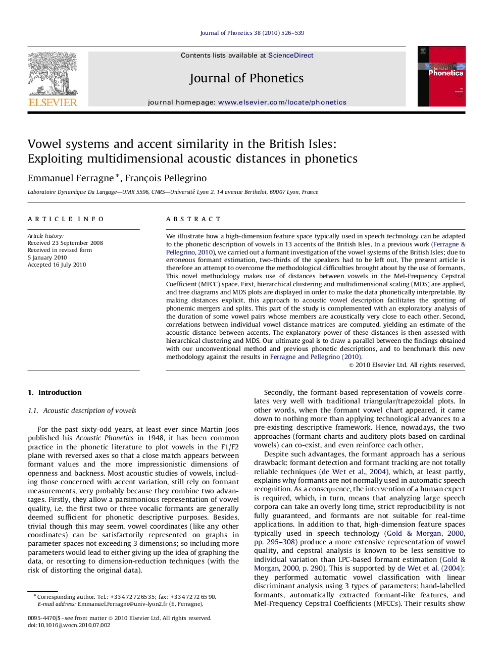 Vowel systems and accent similarity in the British Isles: Exploiting multidimensional acoustic distances in phonetics