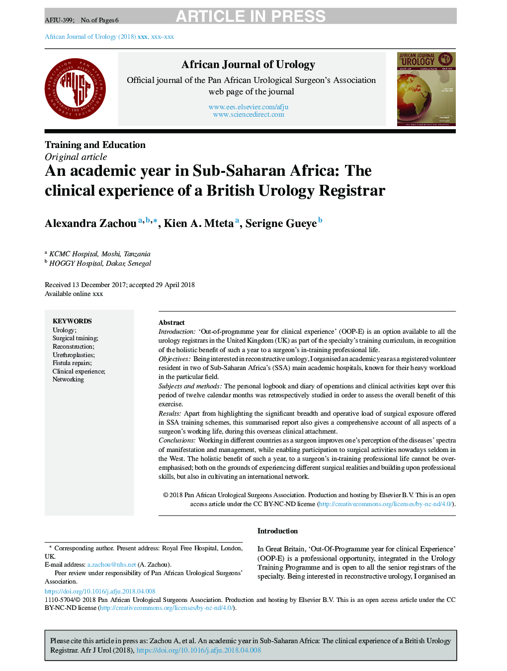 An academic year in Sub-Saharan Africa: The clinical experience of a British Urology Registrar