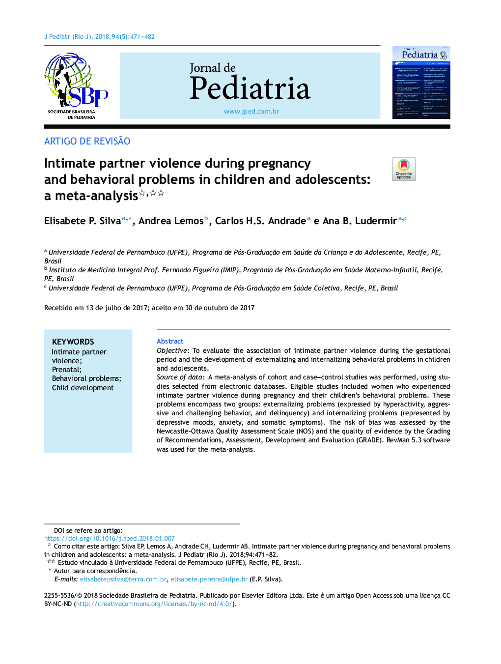 Intimate partner violence during pregnancy and behavioral problems in children and adolescents: a metaâanalysis