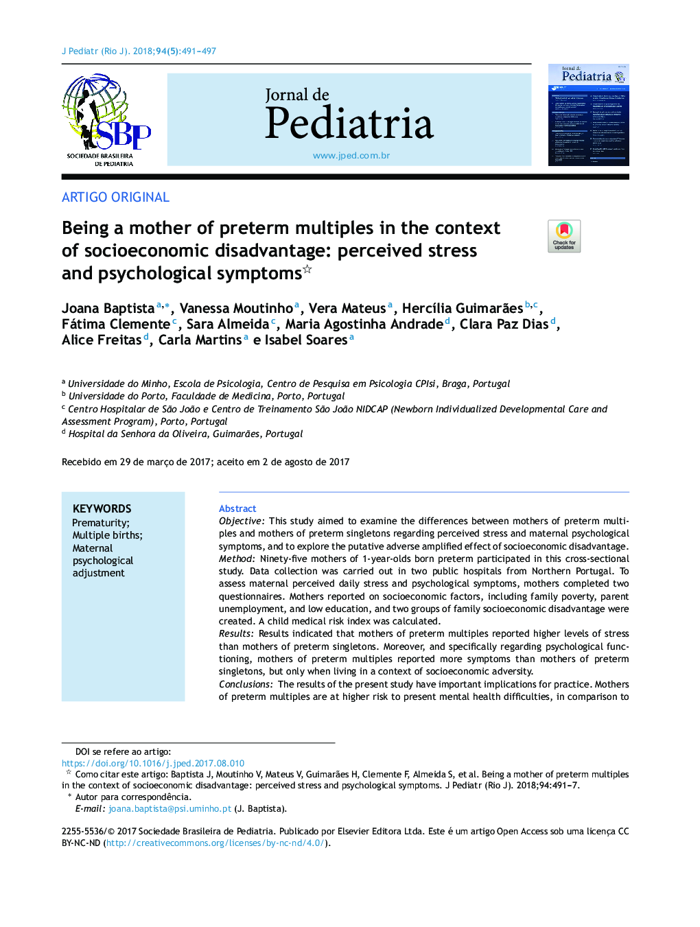 Being a mother of preterm multiples in the context of socioeconomic disadvantage: perceived stress and psychological symptoms