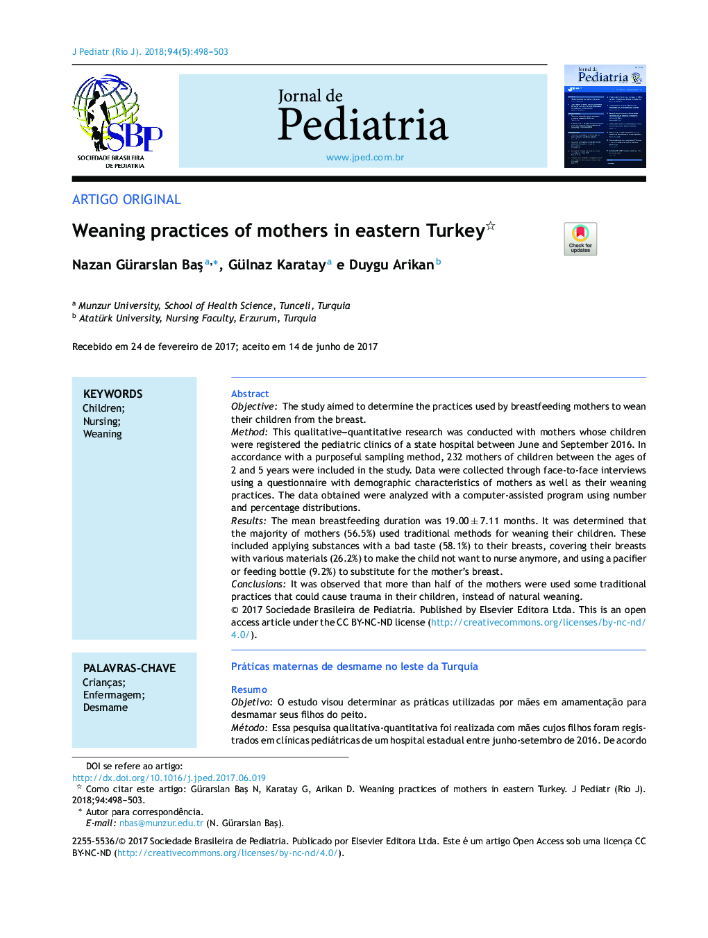 Weaning practices of mothers in eastern Turkey