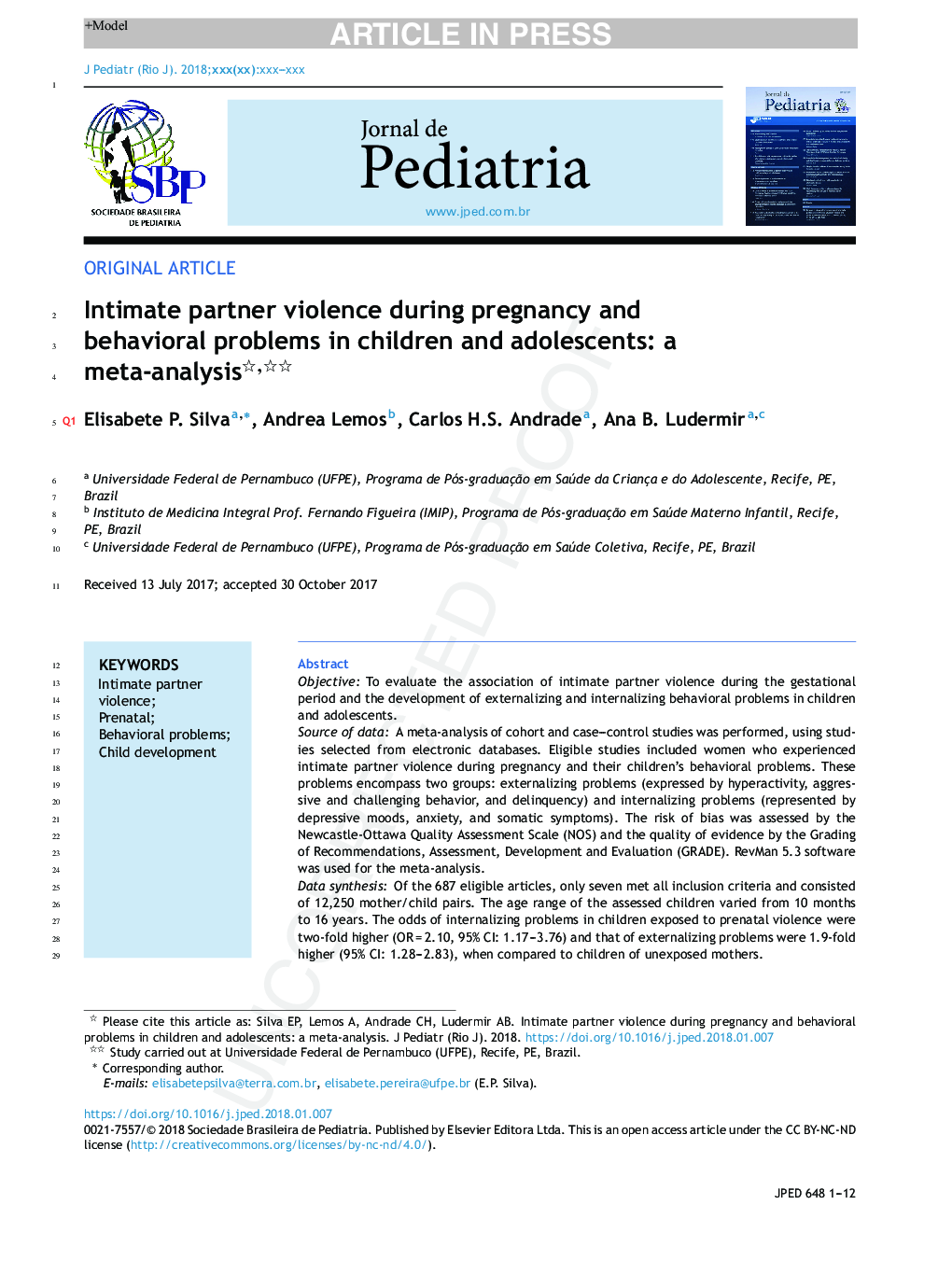 Intimate partner violence during pregnancy and behavioral problems in children and adolescents: a meta-analysis
