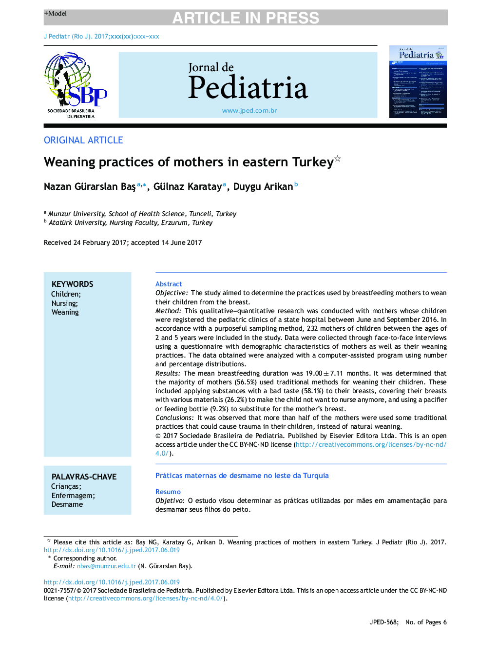 Weaning practices of mothers in eastern Turkey