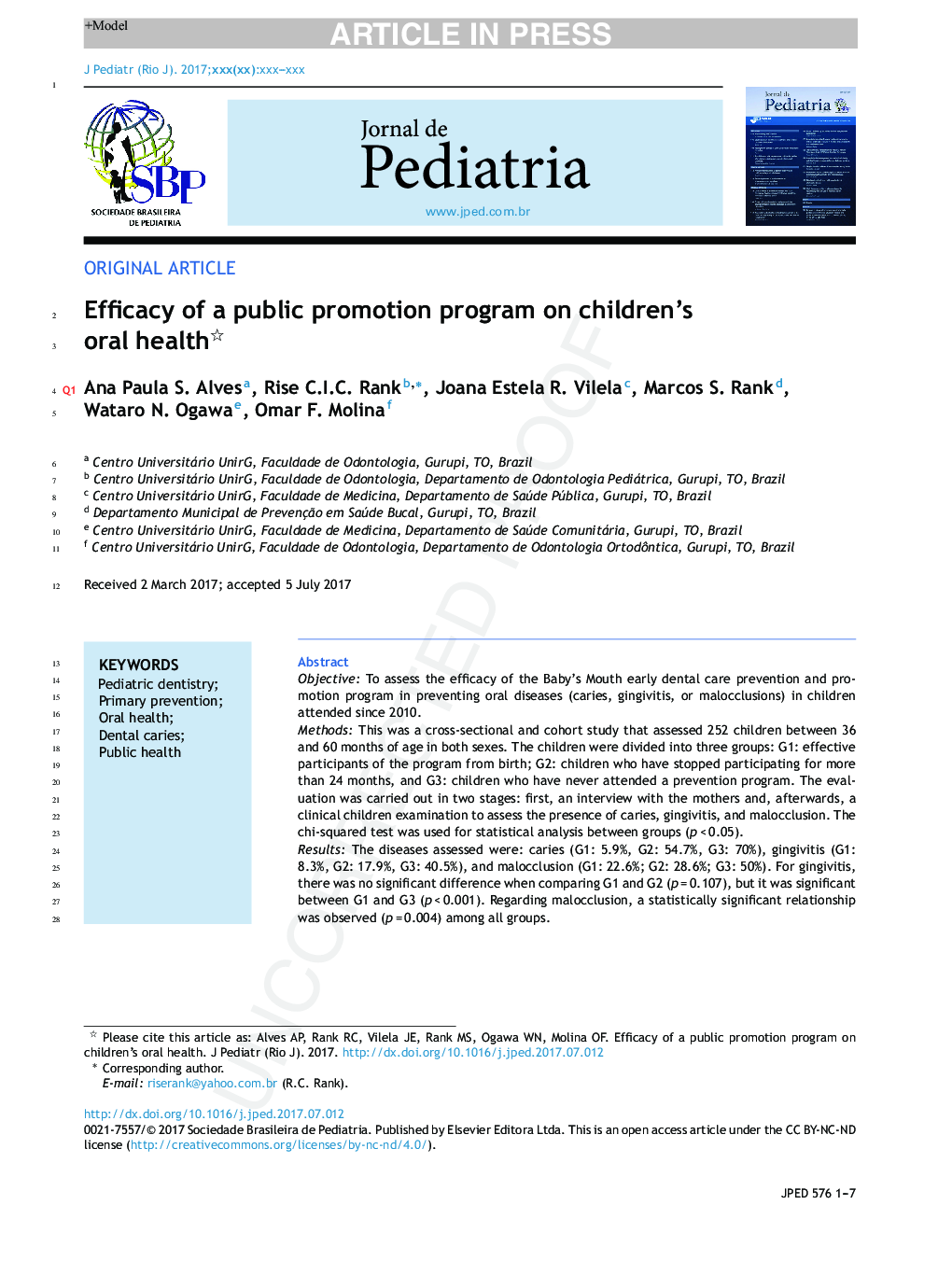 Efficacy of a public promotion program on children's oral health