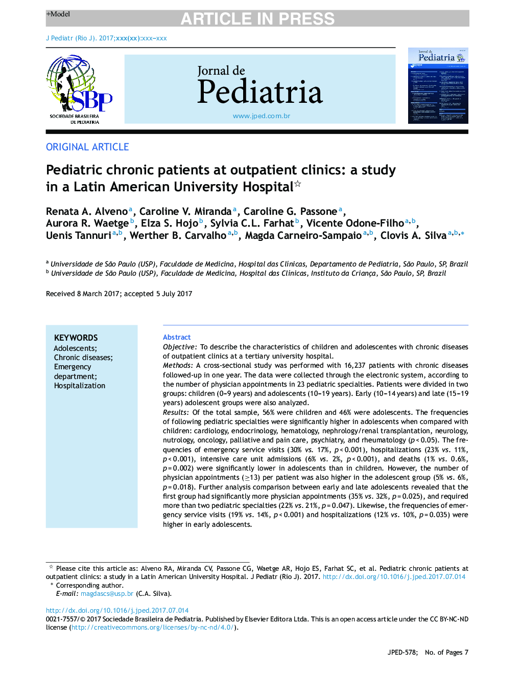 Pediatric chronic patients at outpatient clinics: a study in a Latin American University Hospital