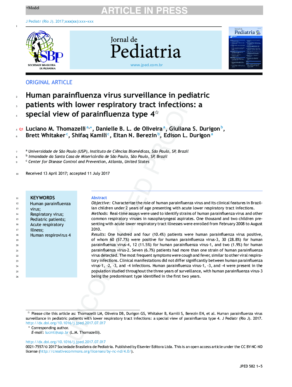 Human parainfluenza virus surveillance in pediatric patients with lower respiratory tract infections: a special view of parainfluenza type 4