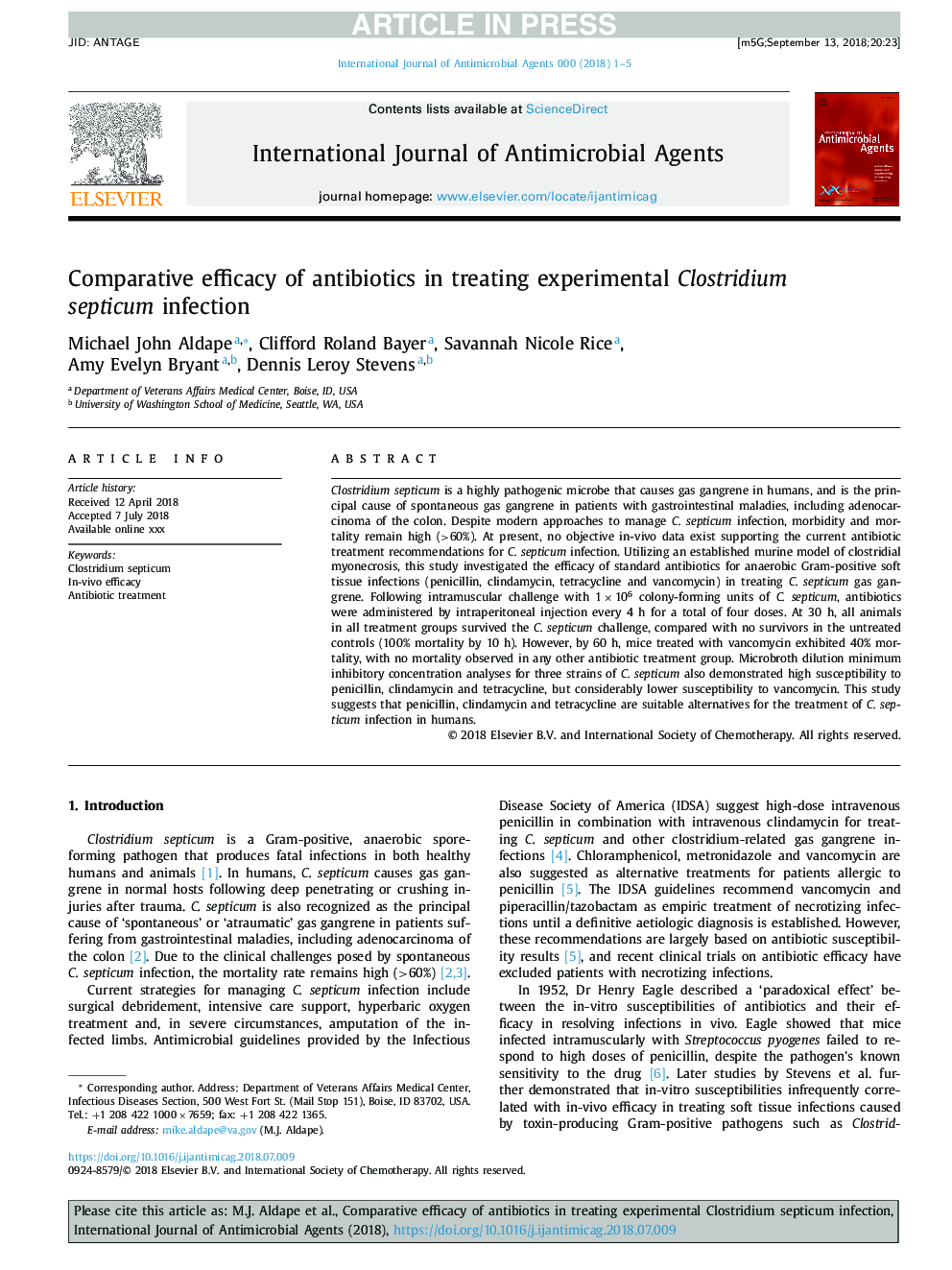 Comparative efficacy of antibiotics in treating experimental Clostridium septicum infection