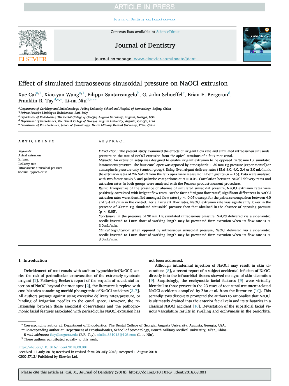 Effect of simulated intraosseous sinusoidal pressure on NaOCl extrusion