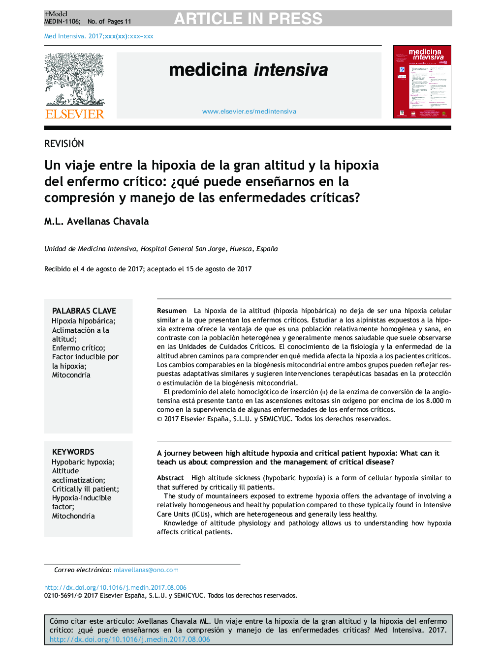 Un viaje entre la hipoxia de la gran altitud y la hipoxia del enfermo crÃ­tico: Â¿qué puede enseñarnos en la compresión y manejo de las enfermedades crÃ­ticas?