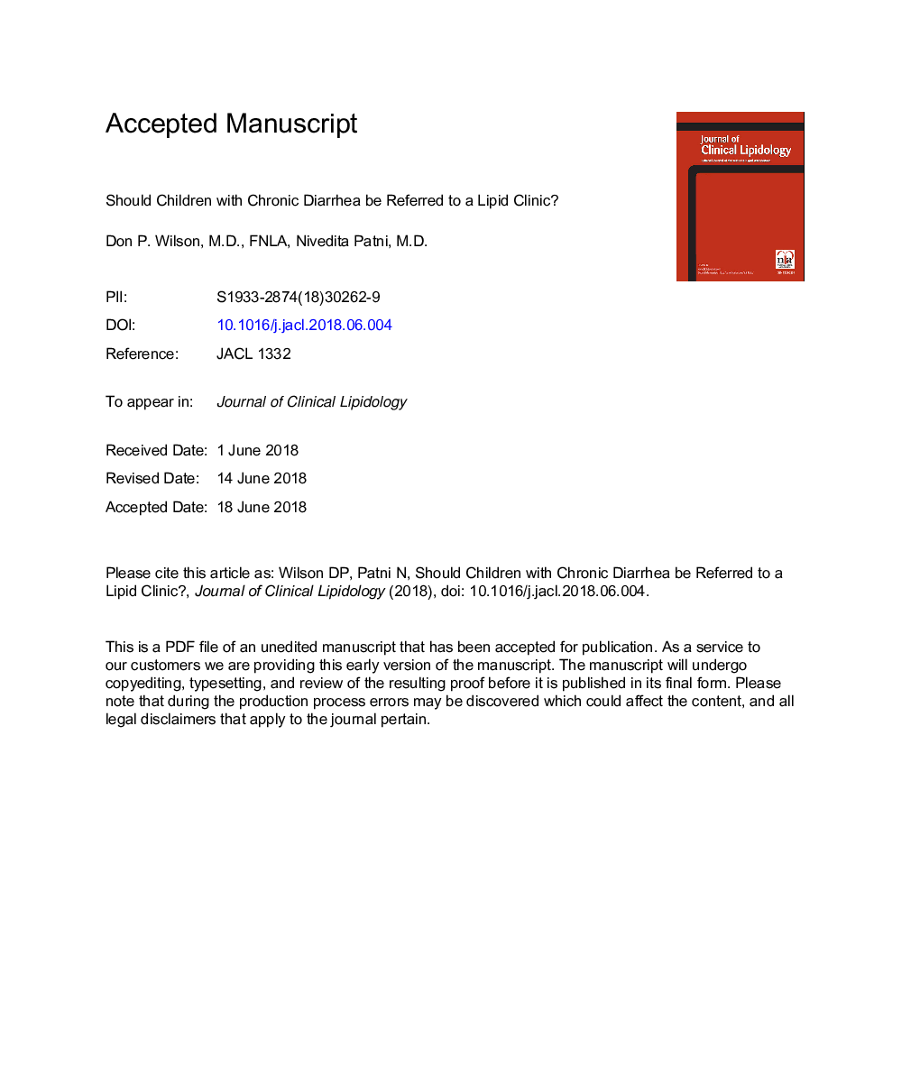 Should children with chronic diarrhea be referredÂ toÂ a lipid clinic?