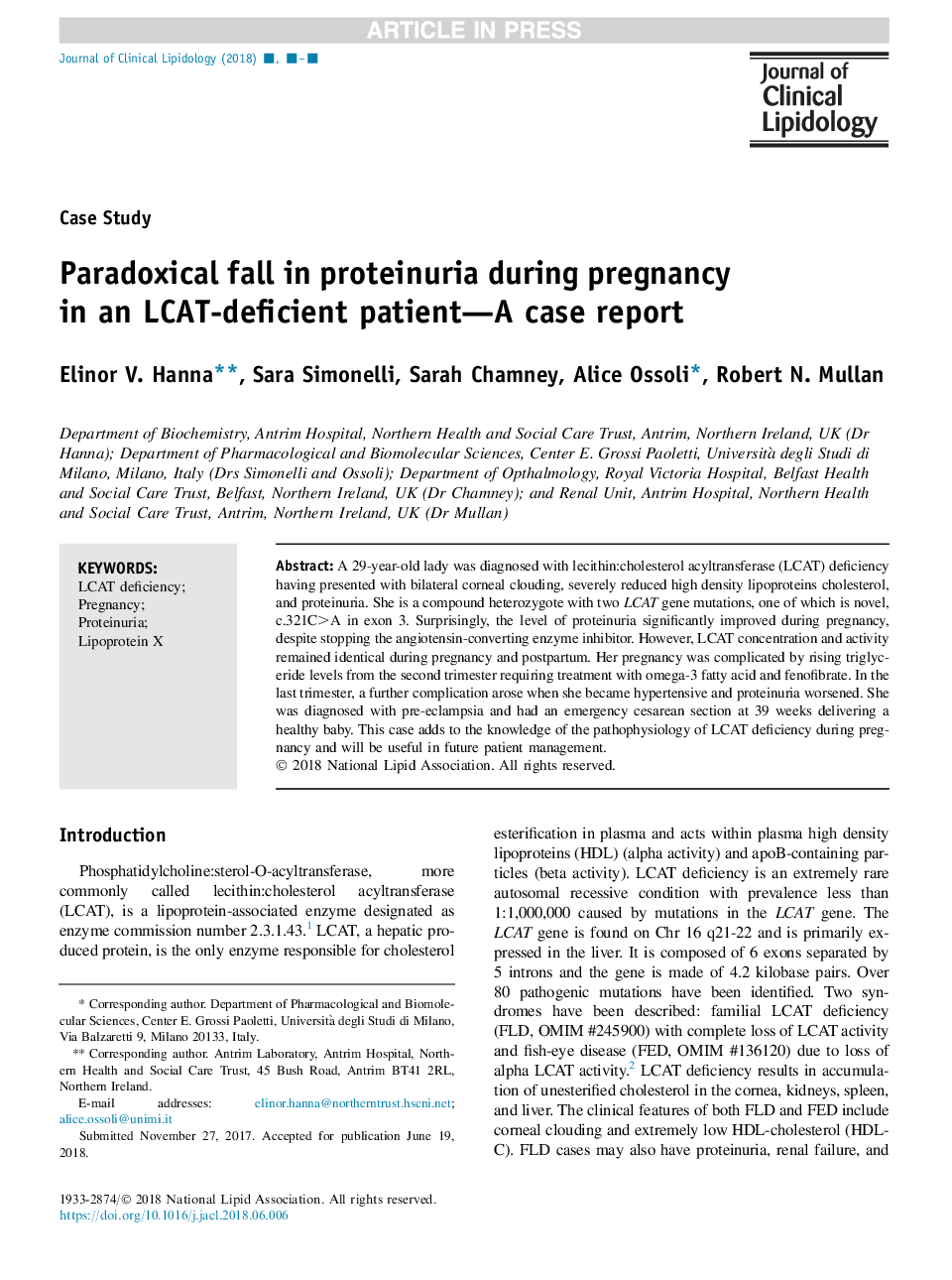 Paradoxical fall in proteinuria during pregnancy in an LCAT-deficient patient-A case report