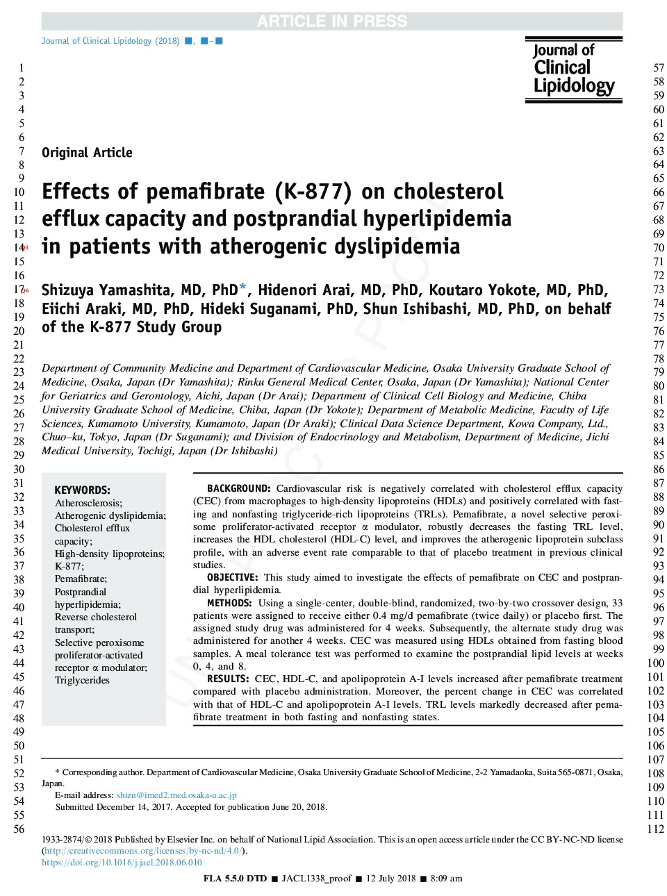 Effects of pemafibrate (K-877) on cholesterol efflux capacity and postprandial hyperlipidemia in patients with atherogenic dyslipidemia