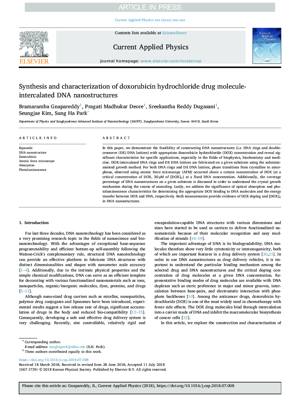 Synthesis and characterization of doxorubicin hydrochloride drug molecule-intercalated DNA nanostructures