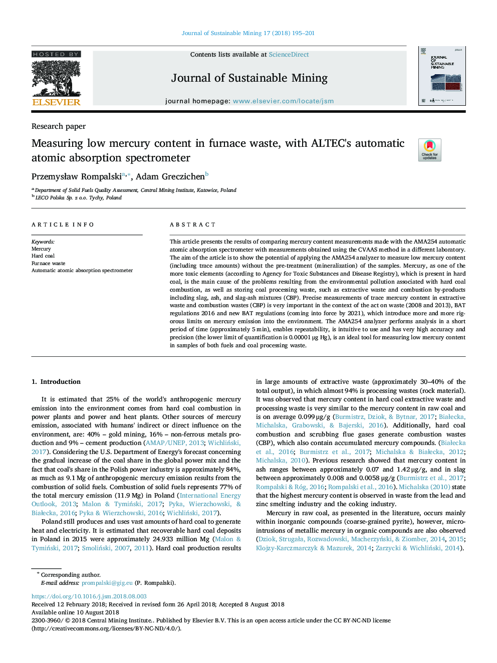 Measuring low mercury content in furnace waste, with ALTEC's automatic atomic absorption spectrometer