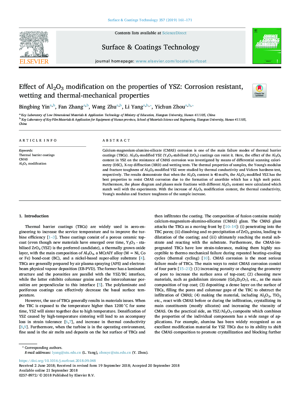 Effect of Al2O3 modification on the properties of YSZ: Corrosion resistant, wetting and thermal-mechanical properties