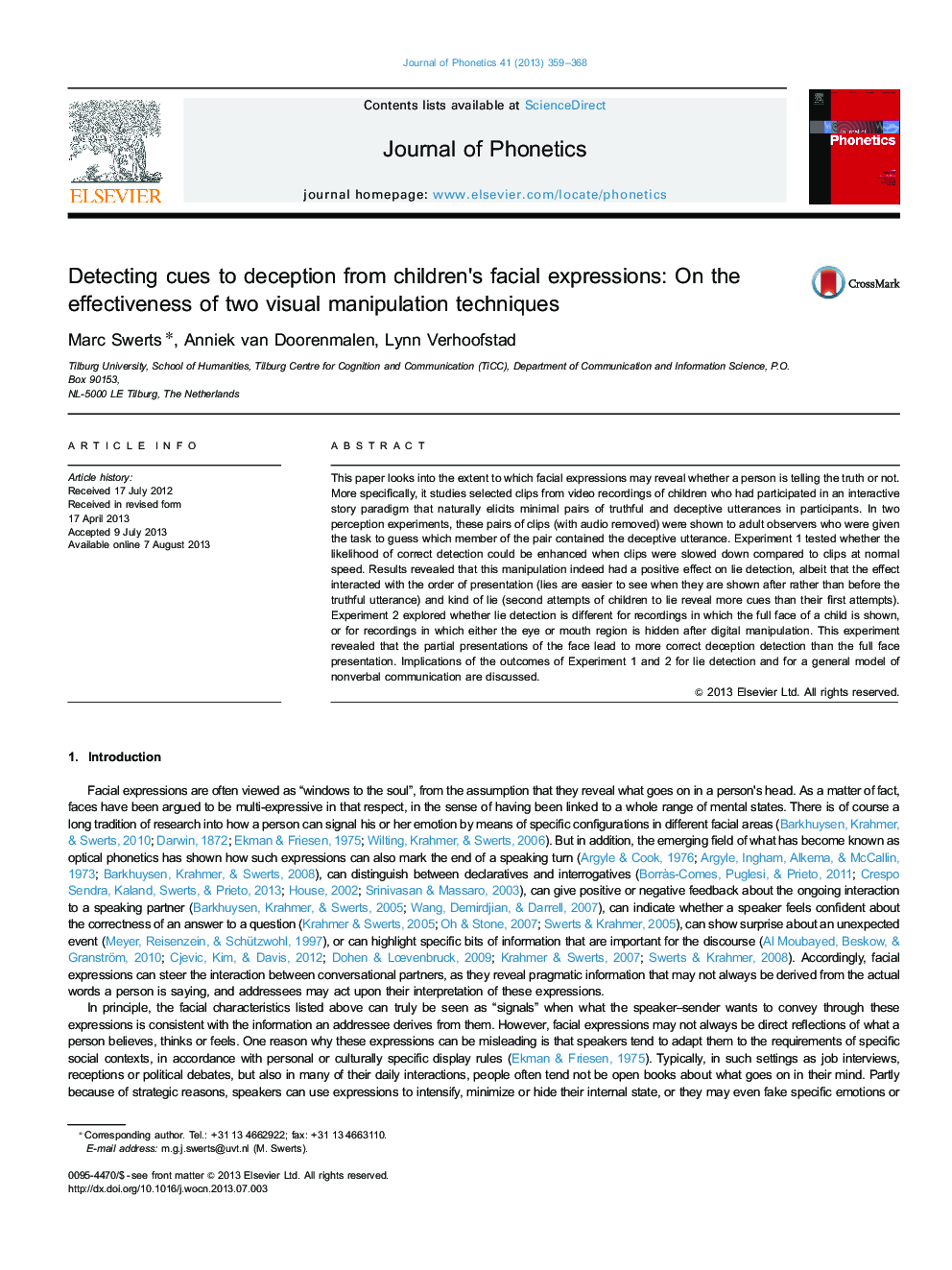 Detecting cues to deception from children's facial expressions: On the effectiveness of two visual manipulation techniques