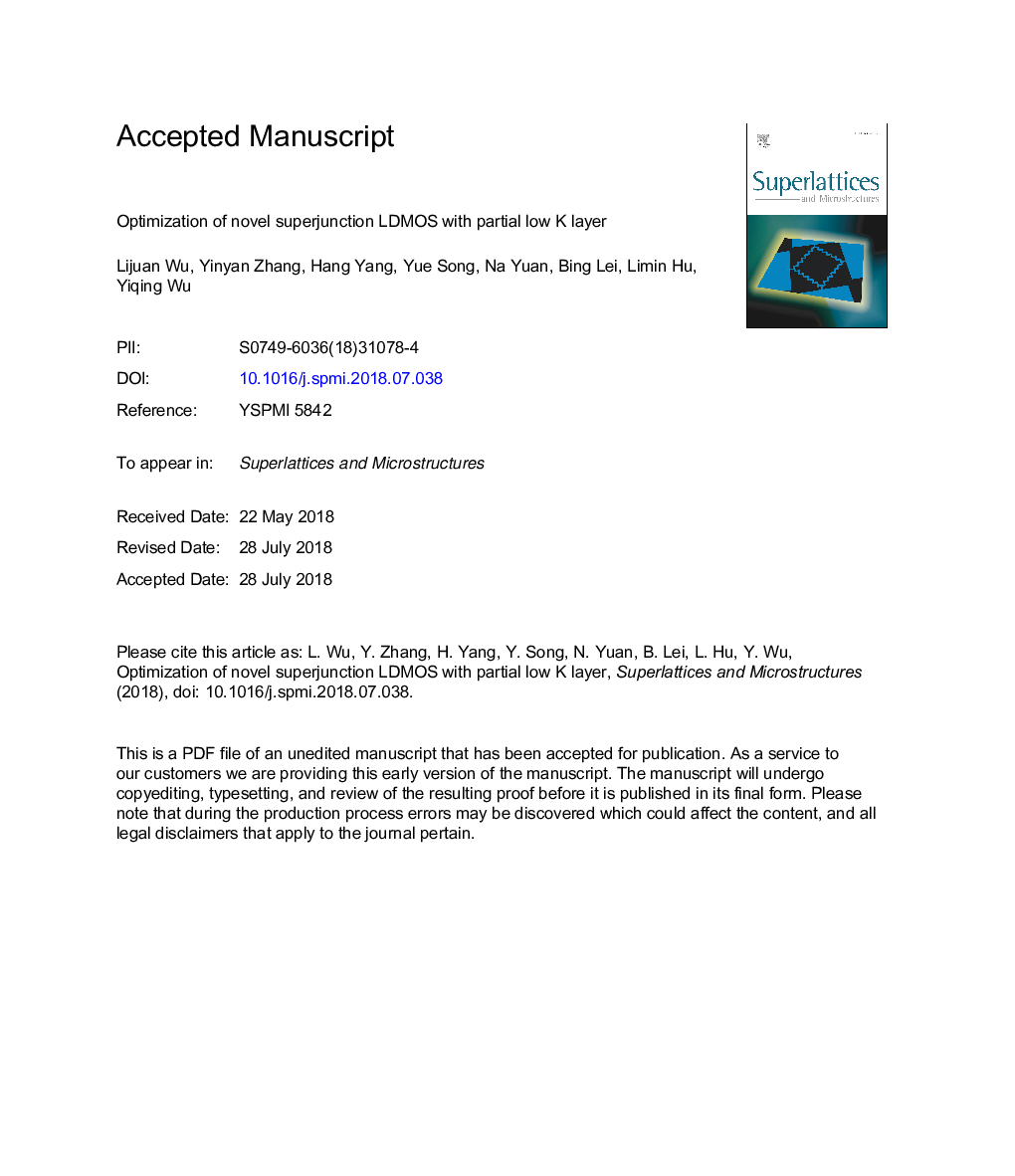 Optimization of novel superjunction LDMOS with partial low K layer