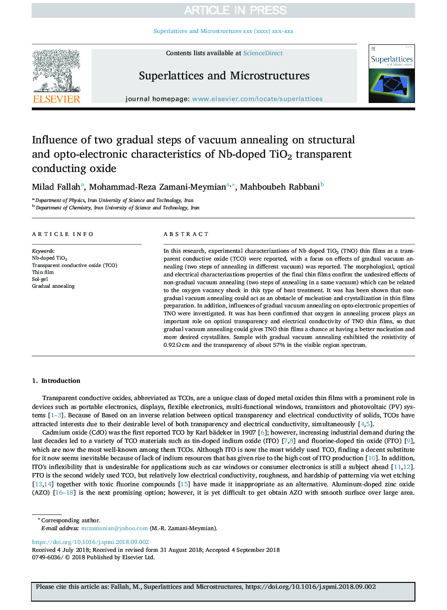 Influence of two gradual steps of vacuum annealing on structural and opto-electronic characteristics of Nb-doped TiO2 transparent conducting oxide