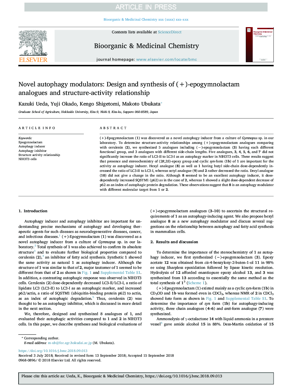 Novel autophagy modulators: Design and synthesis of (+)-epogymnolactam analogues and structure-activity relationship